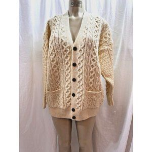 VTG CALLAN Wool Cable Knit Cardigan  Ivory Sweater Ireland Made SIZE L #1211